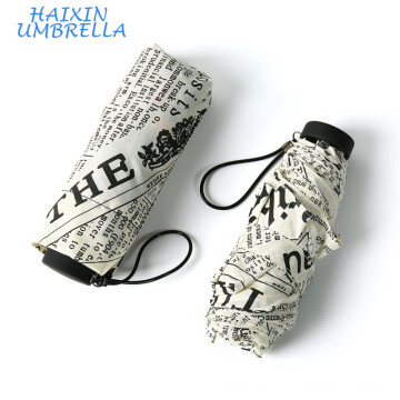 Pongee Fabric British Style Full Custom Print 5 Doble manual de peso ligero Mini Umbrella Newspaper Pattern